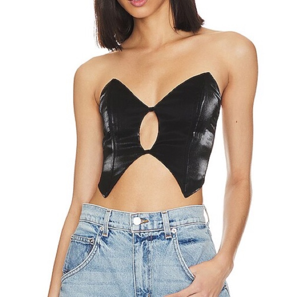 Black Strapless Cutout Top